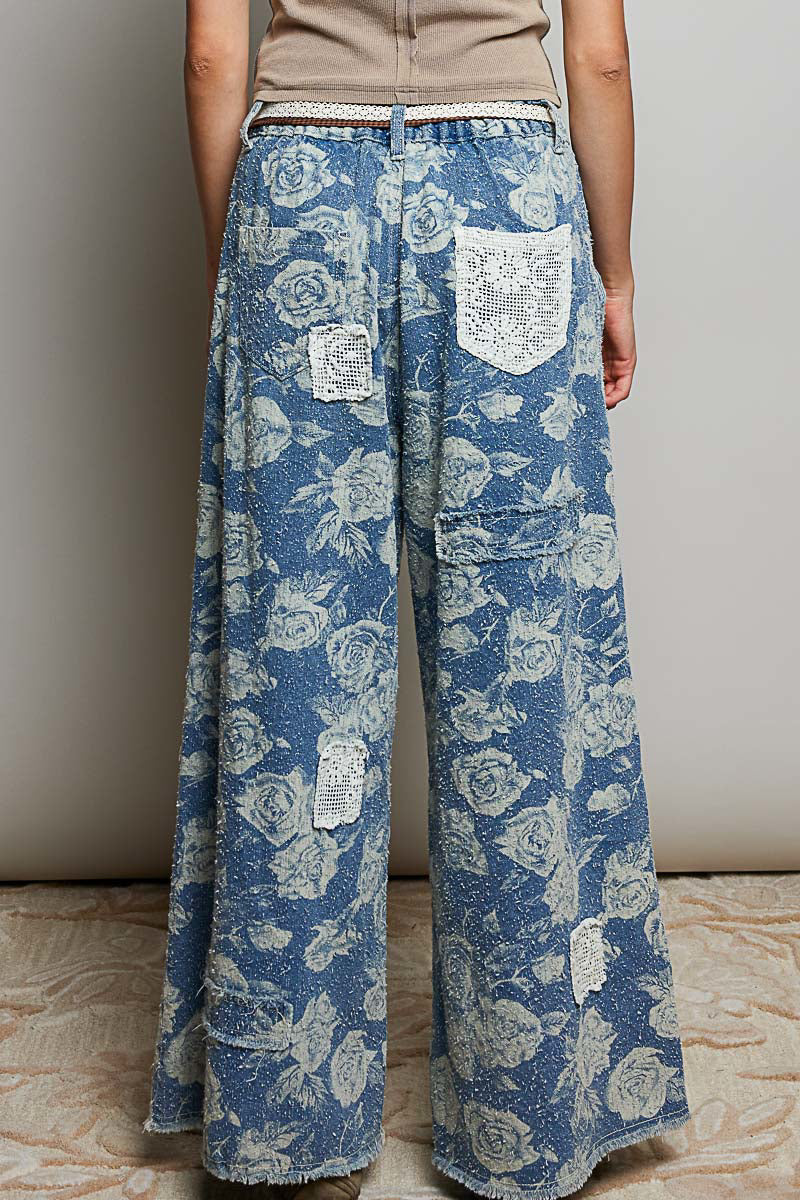 Noemi Floral Denim Patchwork Pants