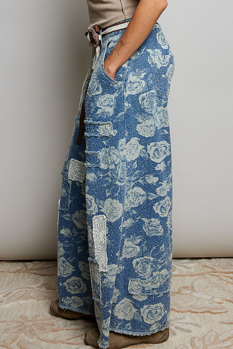 Noemi Floral Denim Patchwork Pants