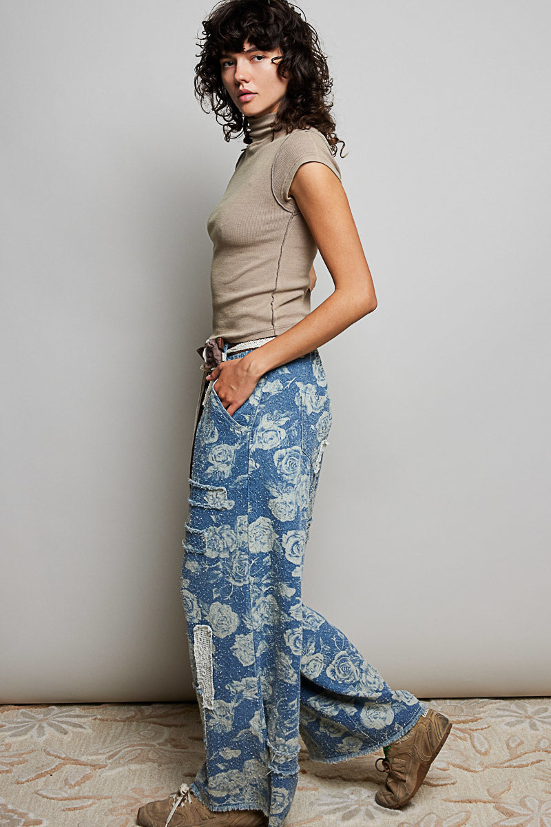 Noemi Floral Denim Patchwork Pants