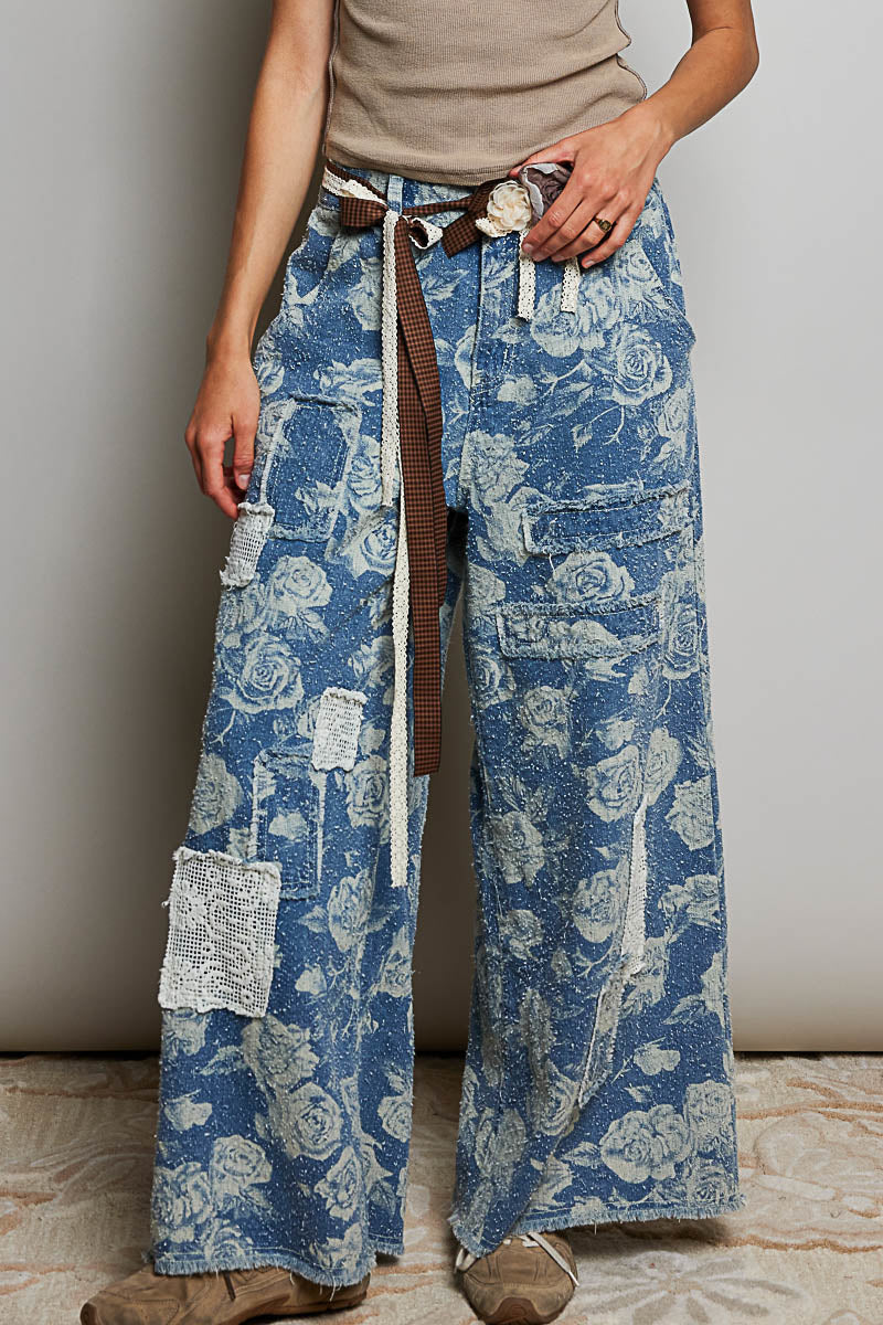 Noemi Floral Denim Patchwork Pants