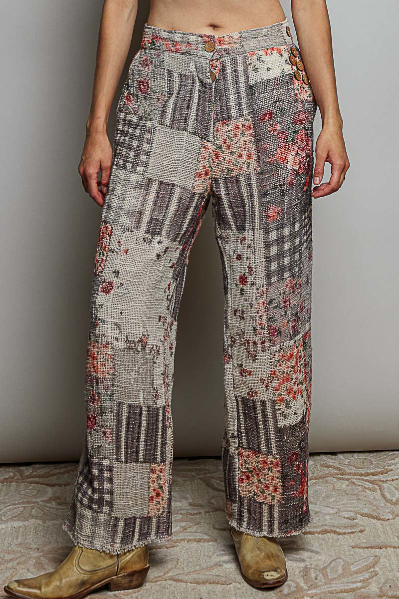 Priscila Patch-Pattern Wide Leg Woven Cotton Pants