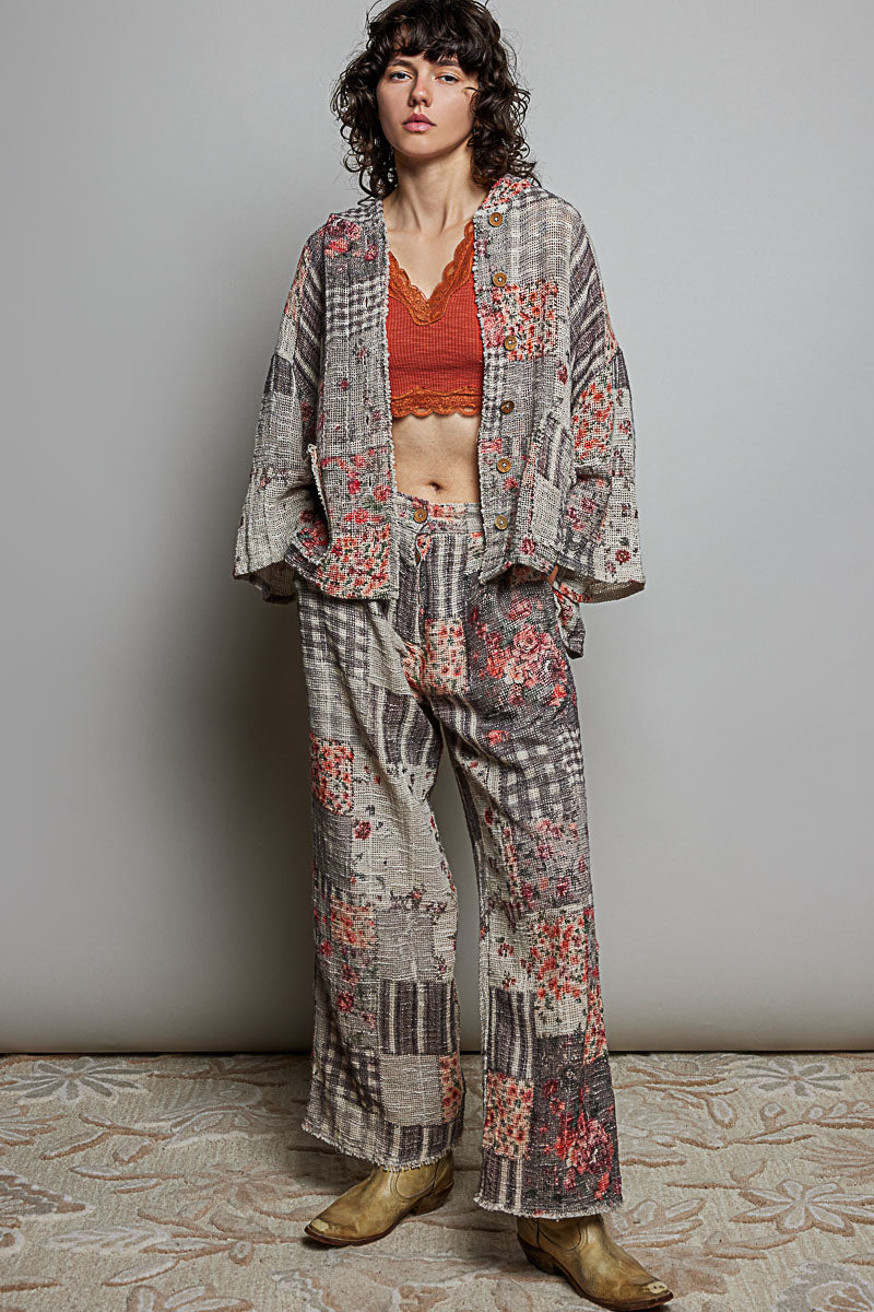 Priscila Patch-Pattern Wide Leg Woven Cotton Pants