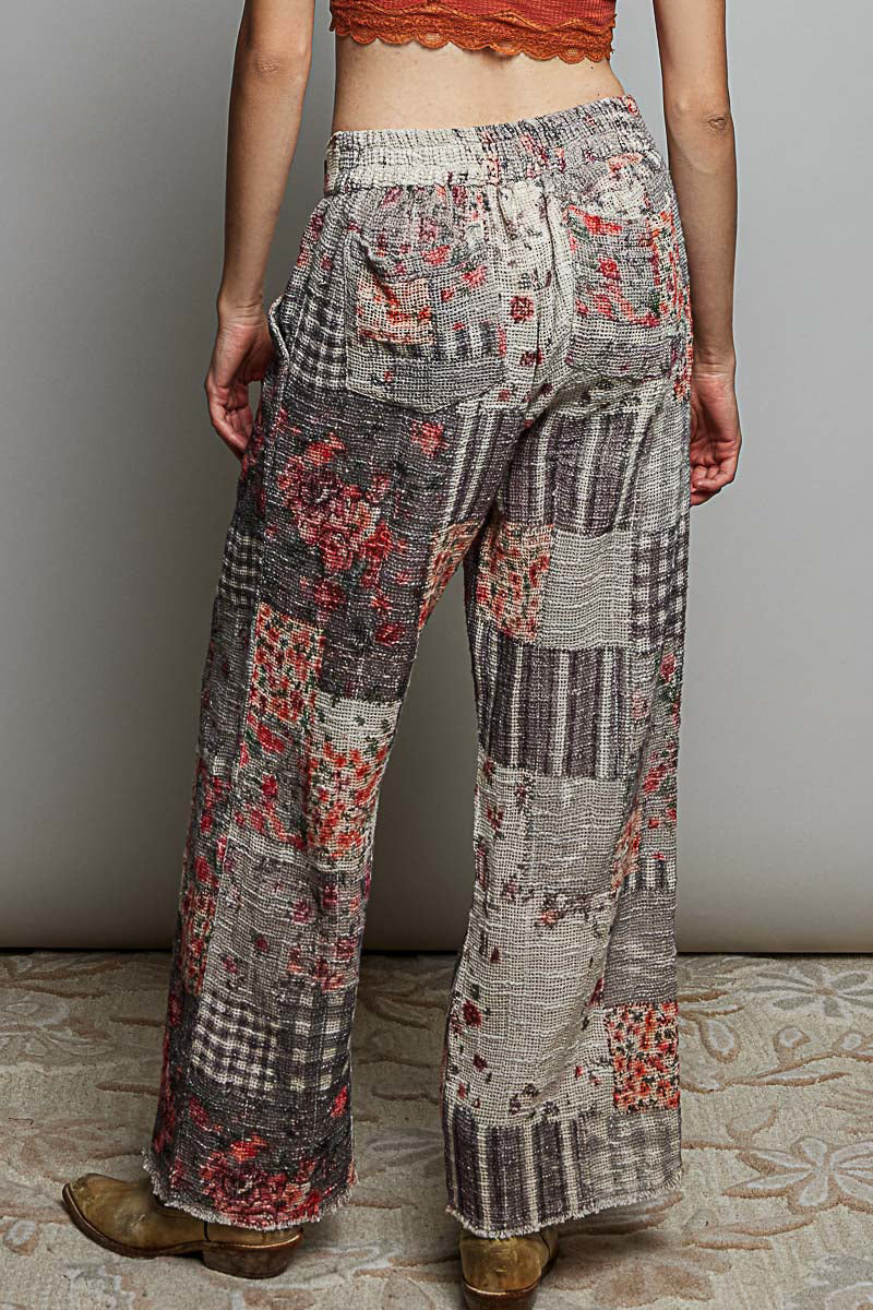 Priscila Patch-Pattern Wide Leg Woven Cotton Pants
