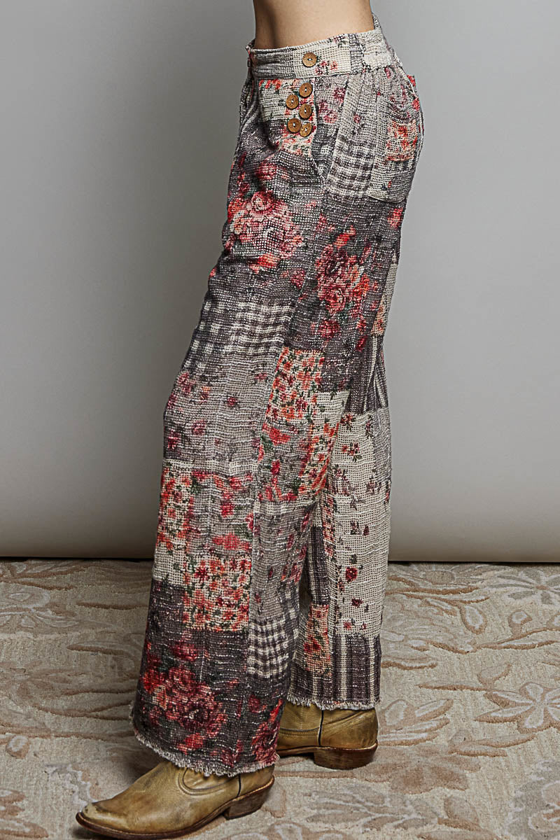 Priscila Patch-Pattern Wide Leg Woven Cotton Pants