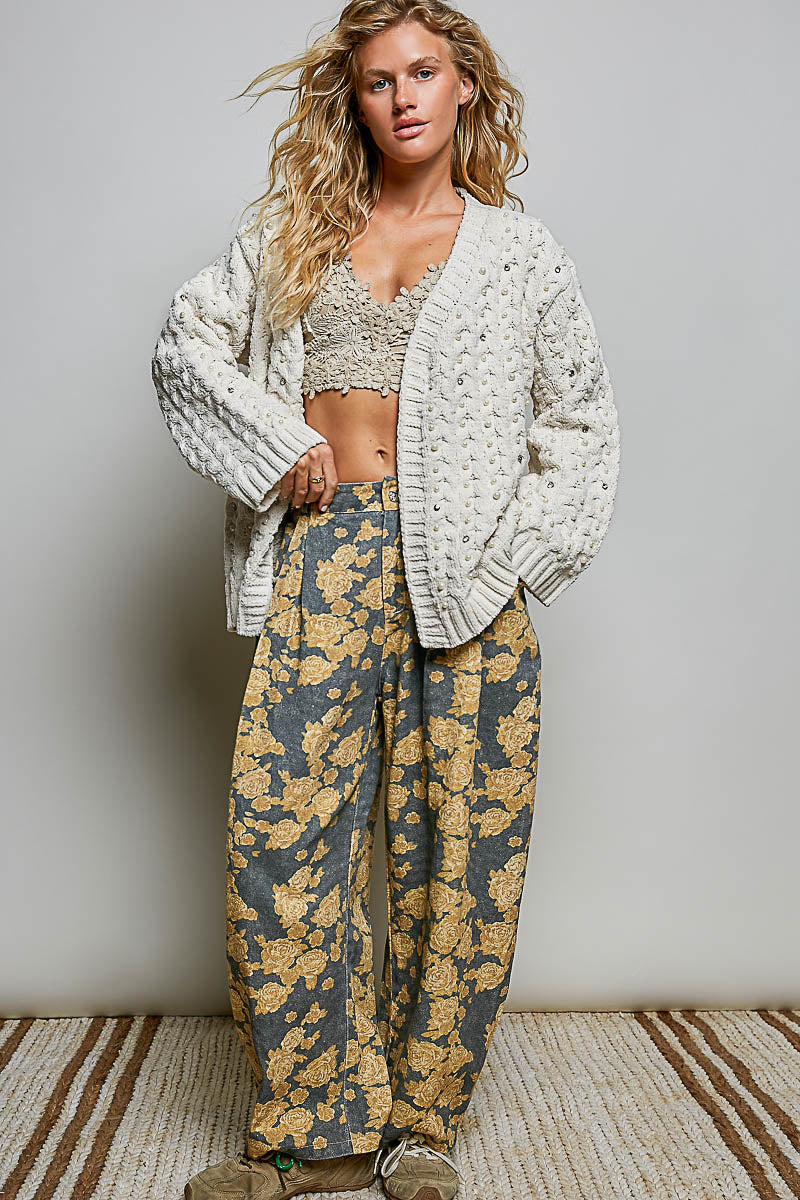 Dakota Chenille Pearl and Rhinestone Cardigan in Powder Cream
