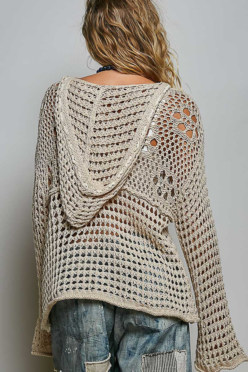 Glory Beige Crochet Hoodie with American Flag