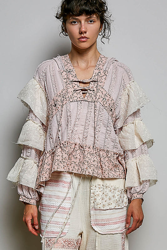 Lynn Soft Ruffle Floral Hoodie