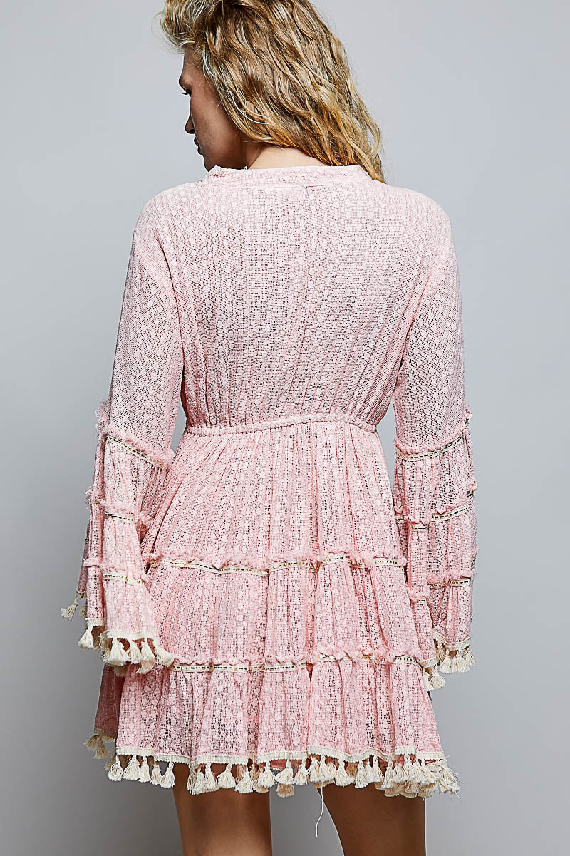 Charlotte Tiered Tassle Dress in Pink