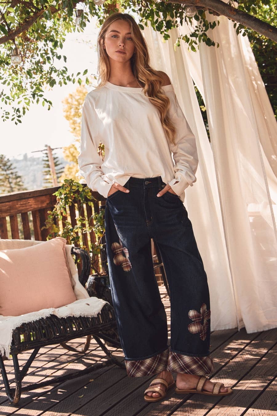 Hailey Cropped Wide Leg Denim Pants