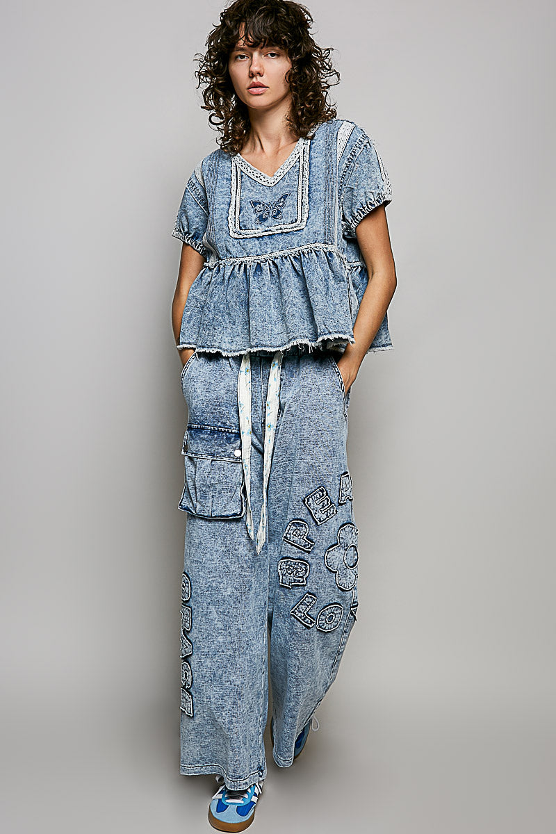 Livie Butterfly Denim Embroidered Top