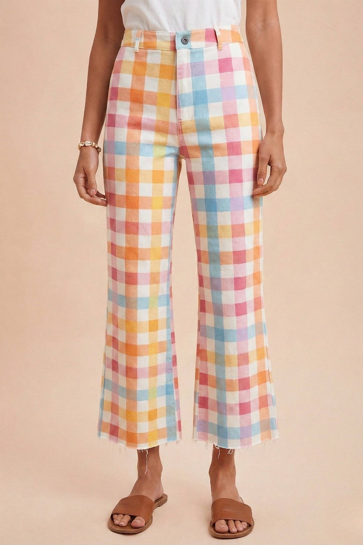 Melissa Stretch Pastel Gingham Wide Leg Jean