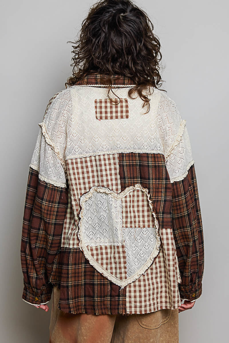 Chelsea Plaid Heart Patchwork Button Down Top