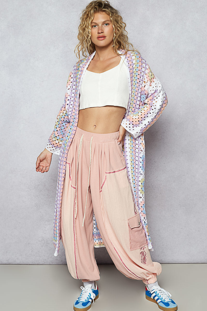 Stacey Crochet Long Cardigan Pastel colors