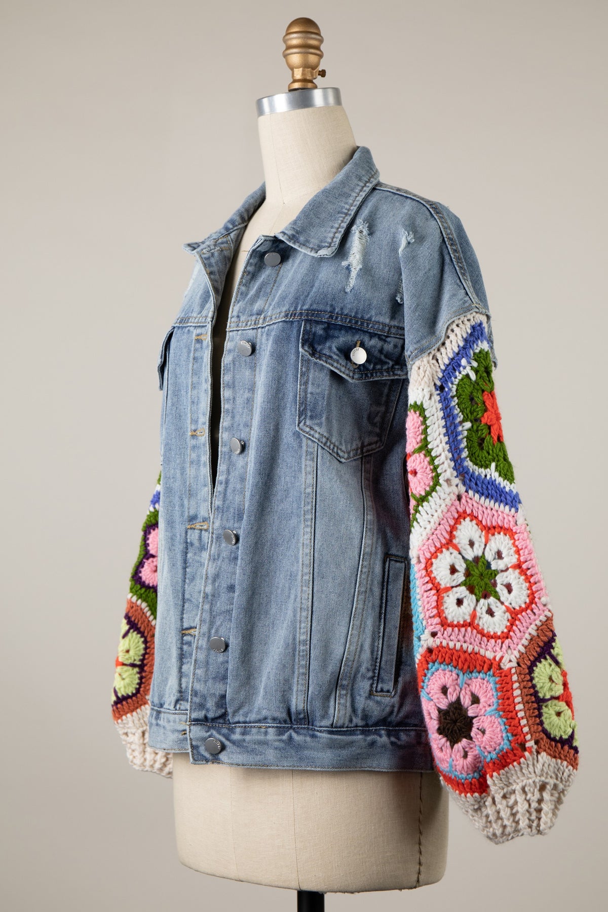 Gwen Denim Crochet Sleeve Jacket