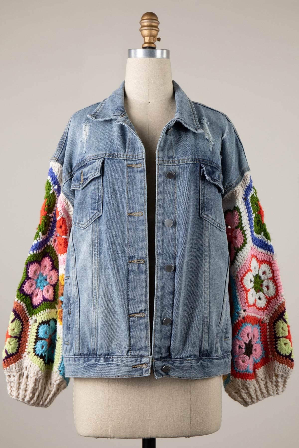 Gwen Denim Crochet Sleeve Jacket