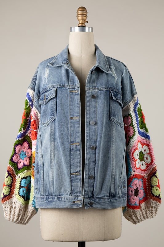 Gwen Denim Crochet Sleeve Jacket