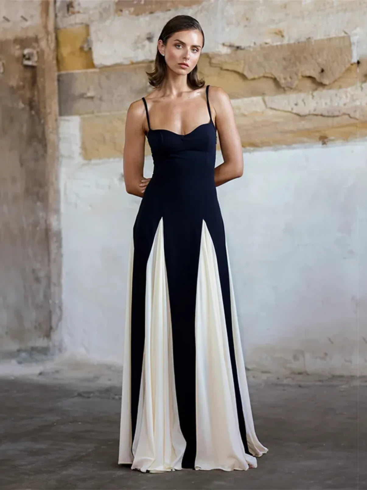 Reina Black and Ivory Panel Dress