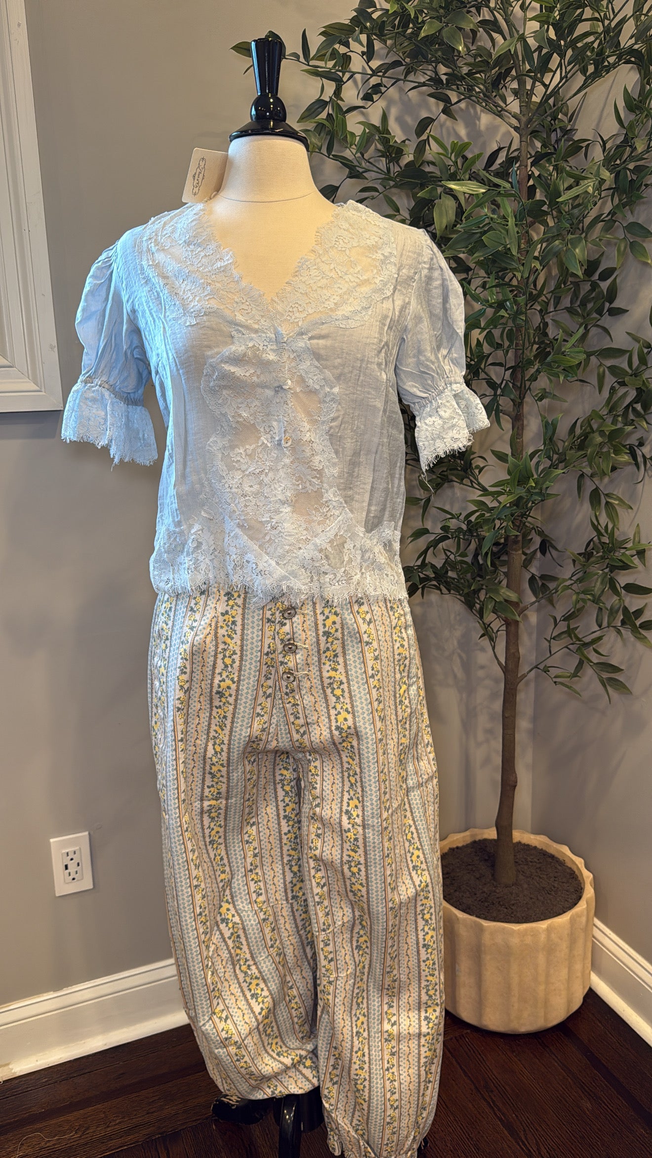 Carrie Baby Blue Lace Button Top