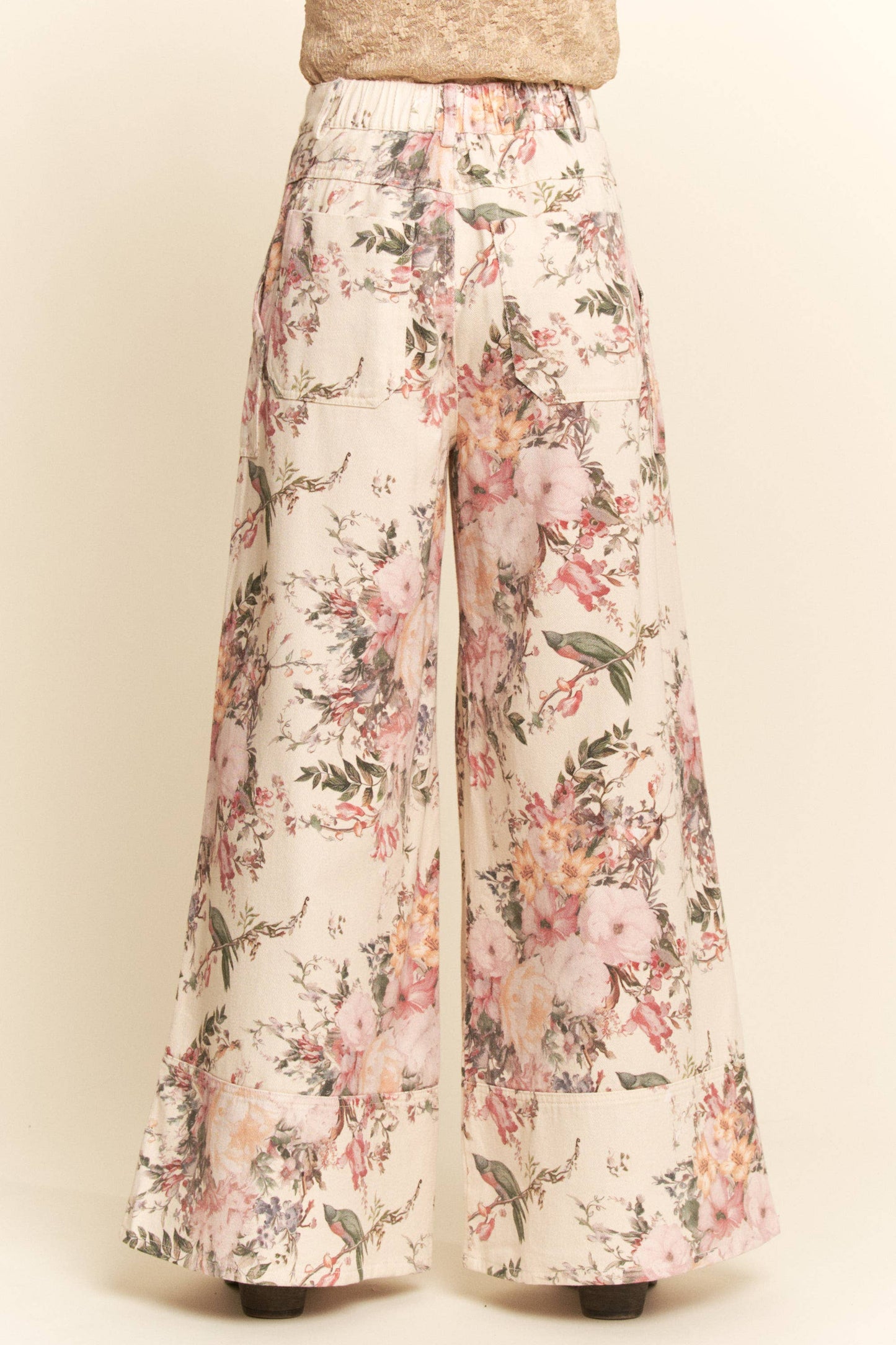 DP40212A - WASHED  RUFFLE LACE BOTTOM PANTS