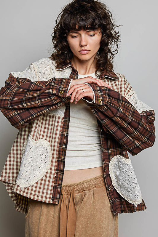 Chelsea Plaid Heart Patchwork Button Down Top