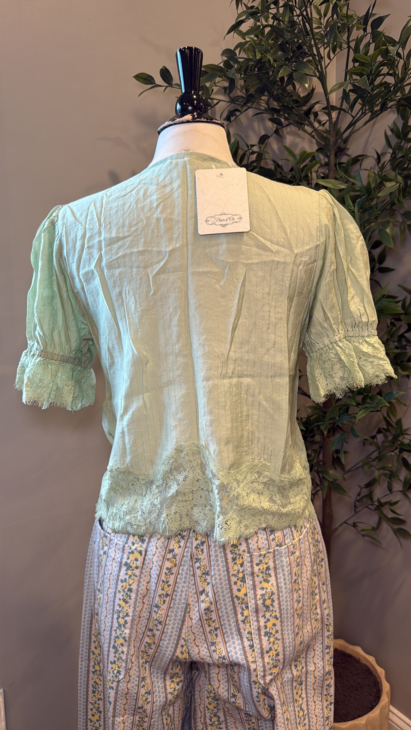 Whitney Sage Green Lace Button top