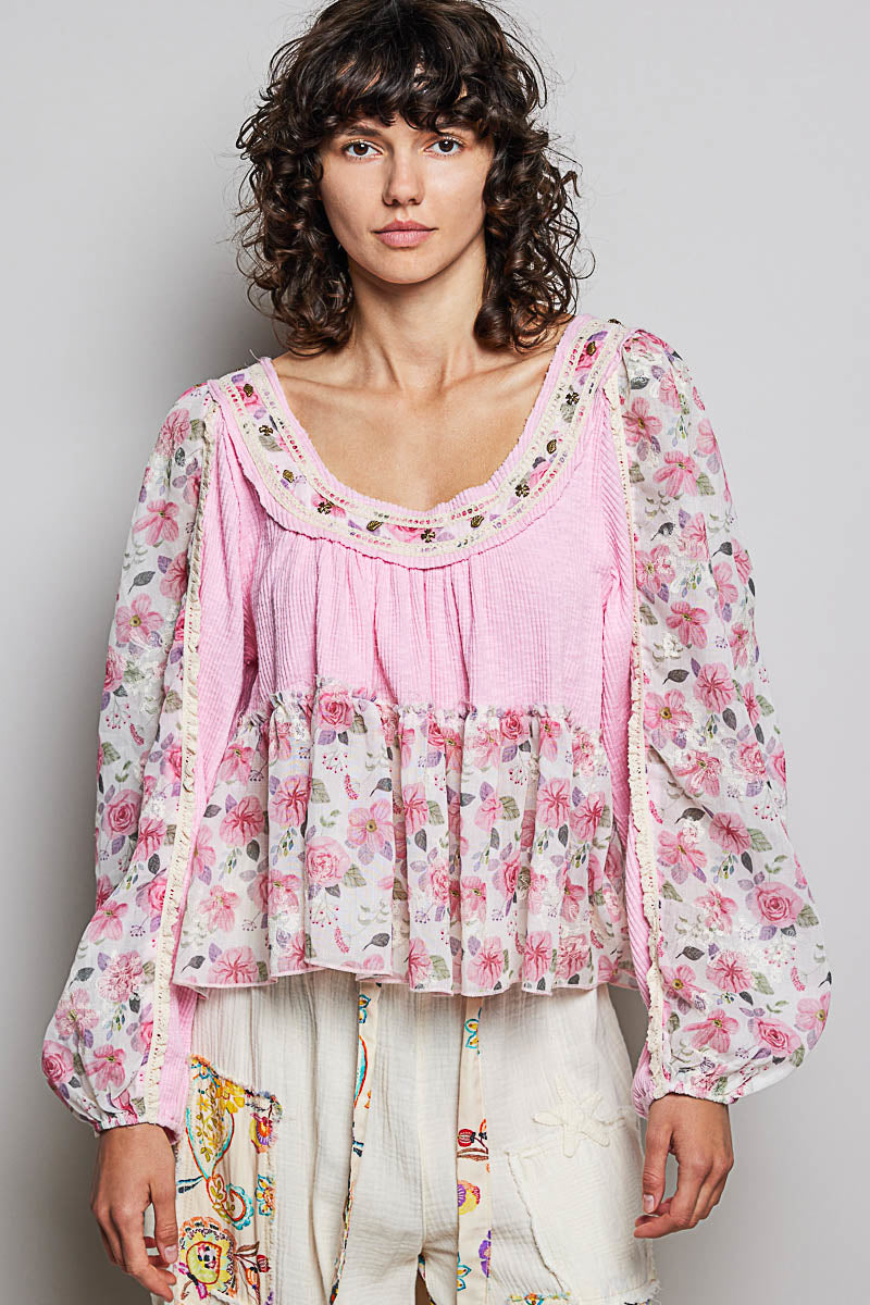 Dulce Floral Babydoll Embroideredtop