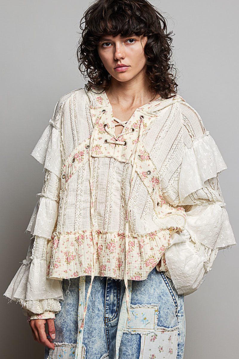 Janet Soft Ruffle Floral Hoodie