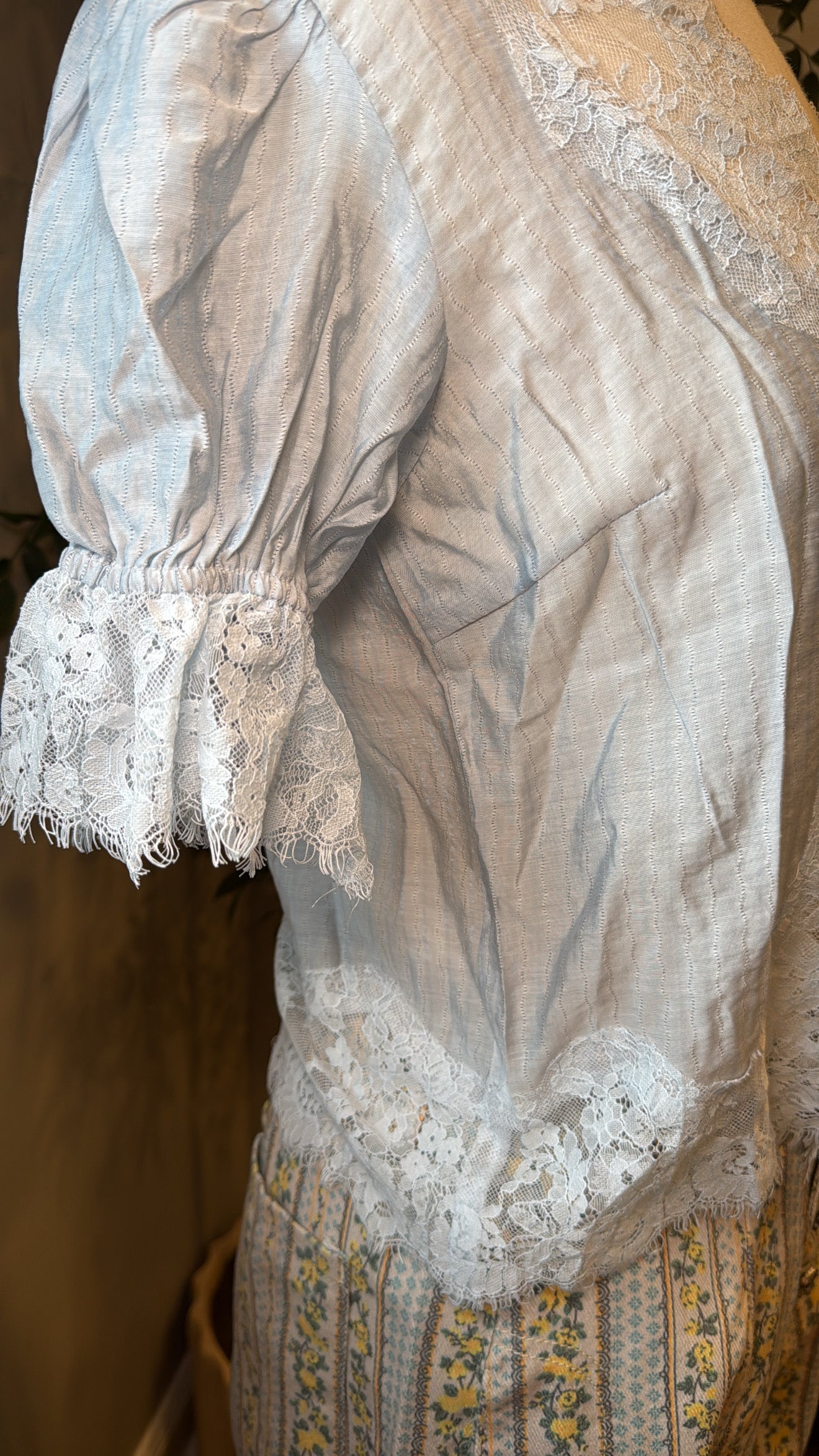 Carrie Baby Blue Lace Button Top