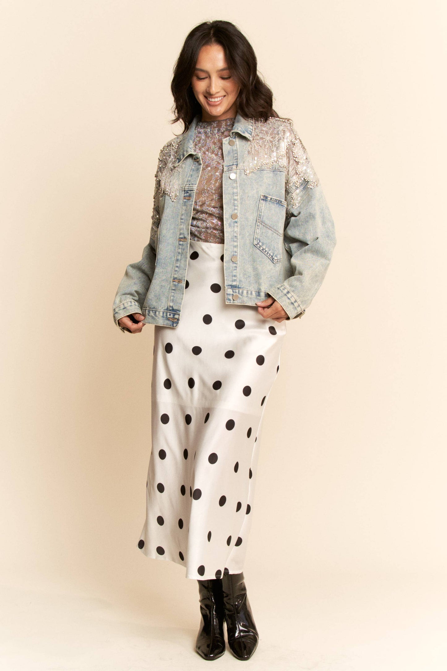 KATE MESH STITCHING BUTTON DOWN DENIM JACKET- RESTOCKS JUNE 2ND