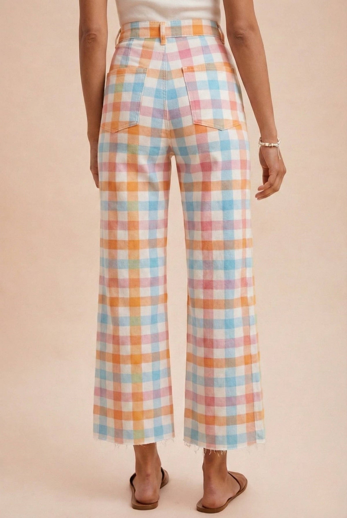 Melissa Stretch Pastel Gingham Wide Leg Jean