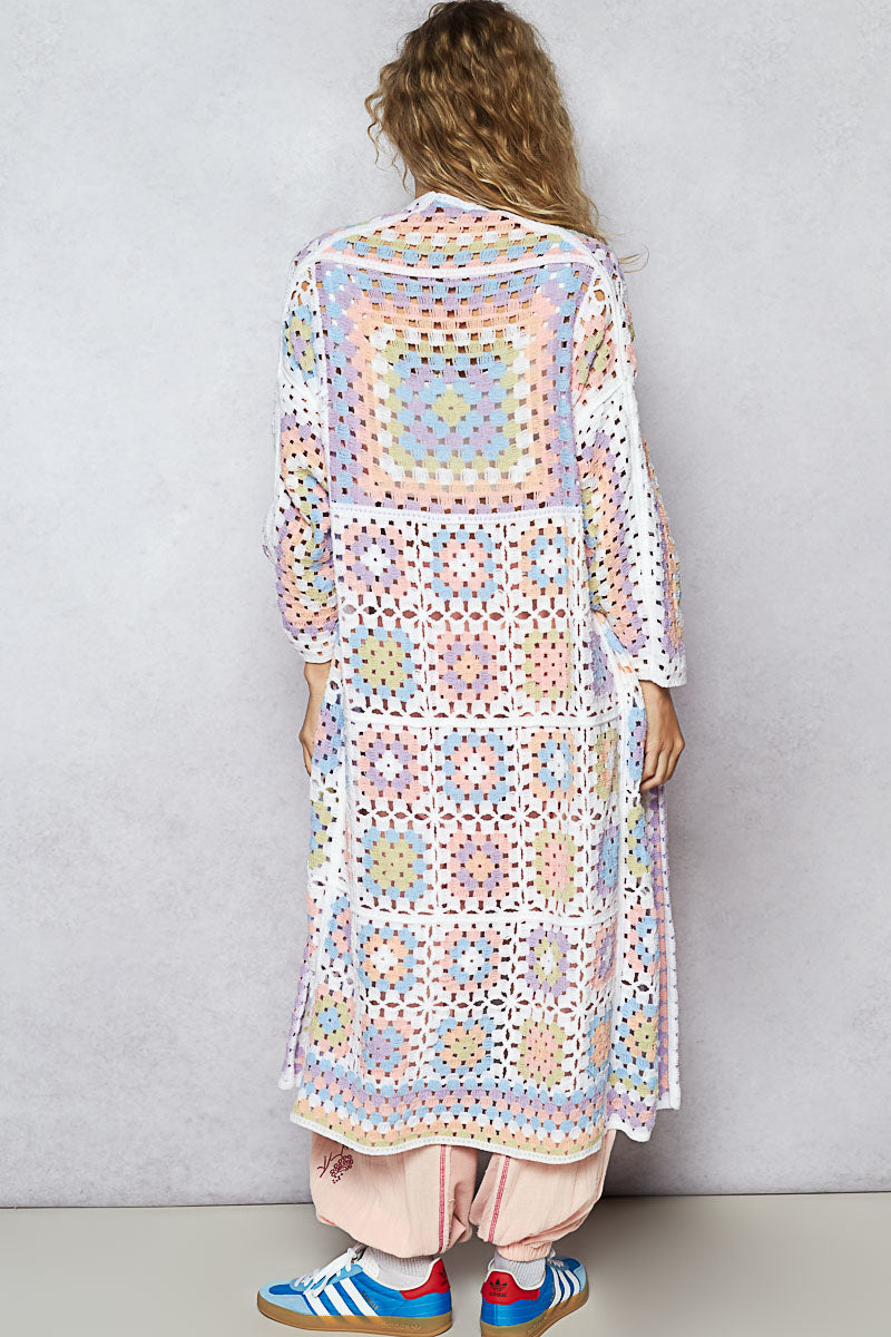 Stacey Crochet Long Cardigan Pastel colors