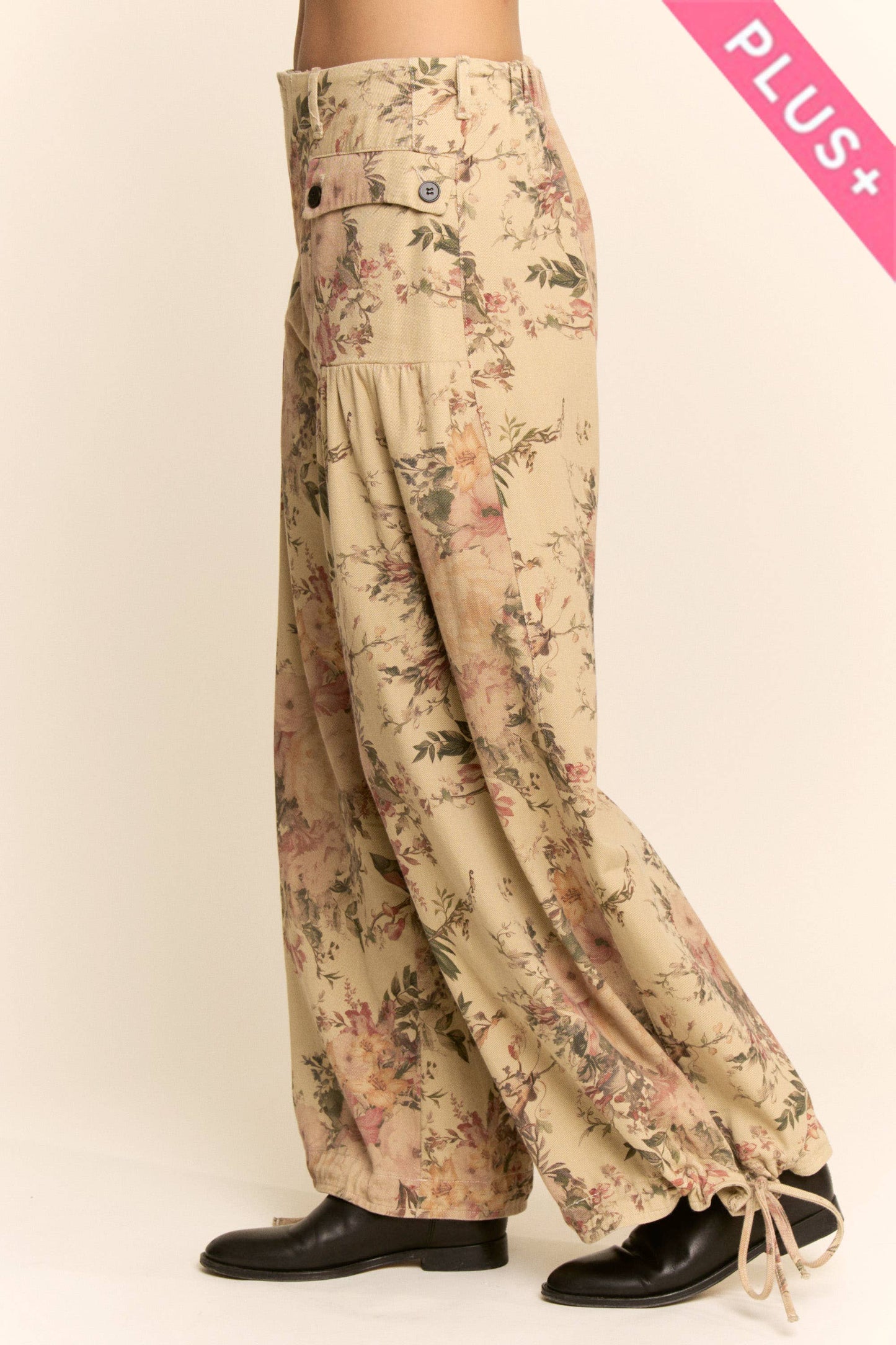 LIBBY PLUS FLORAL PRINT DENIM WIDE MID HIGH WAIST PANT