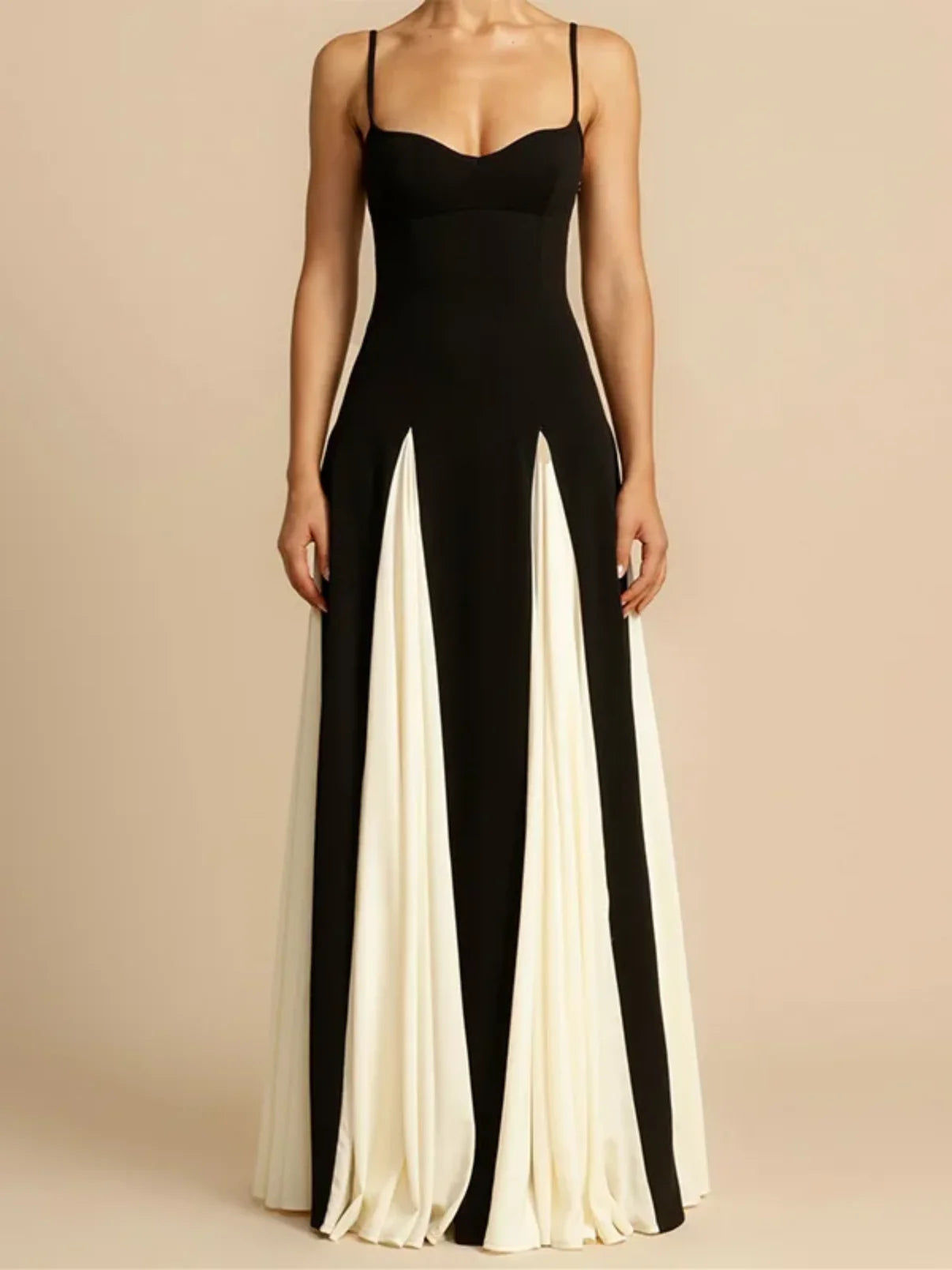 Reina Black and Ivory Panel Dress