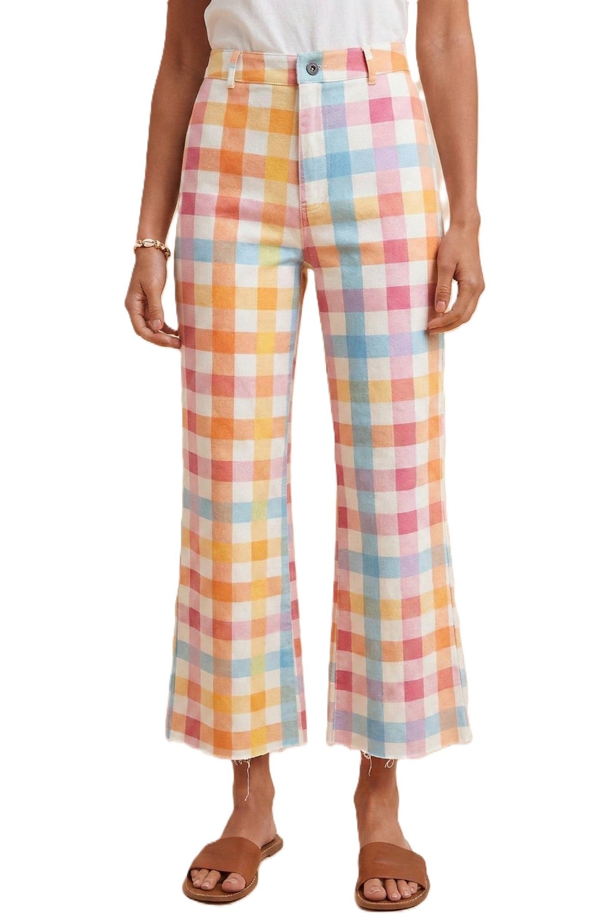 Melissa Stretch Pastel Gingham Wide Leg Jean