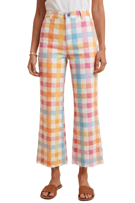 Melissa Stretch Pastel Gingham Wide Leg Jean