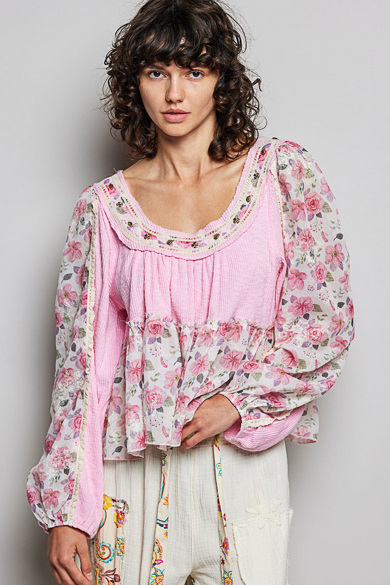 Dulce Floral Babydoll Embroideredtop