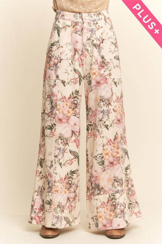 GENEVIEVE PLUS WASHED  RUFFLE LACE BOTTOM PANTS