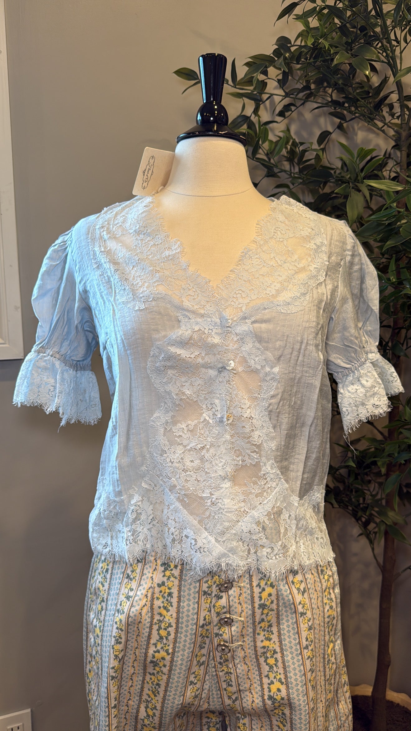 Carrie Baby Blue Lace Button Top