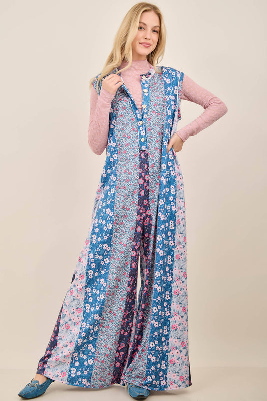 Pamela Petal Diary Terry Button Henley Jumpsuits HJ7416