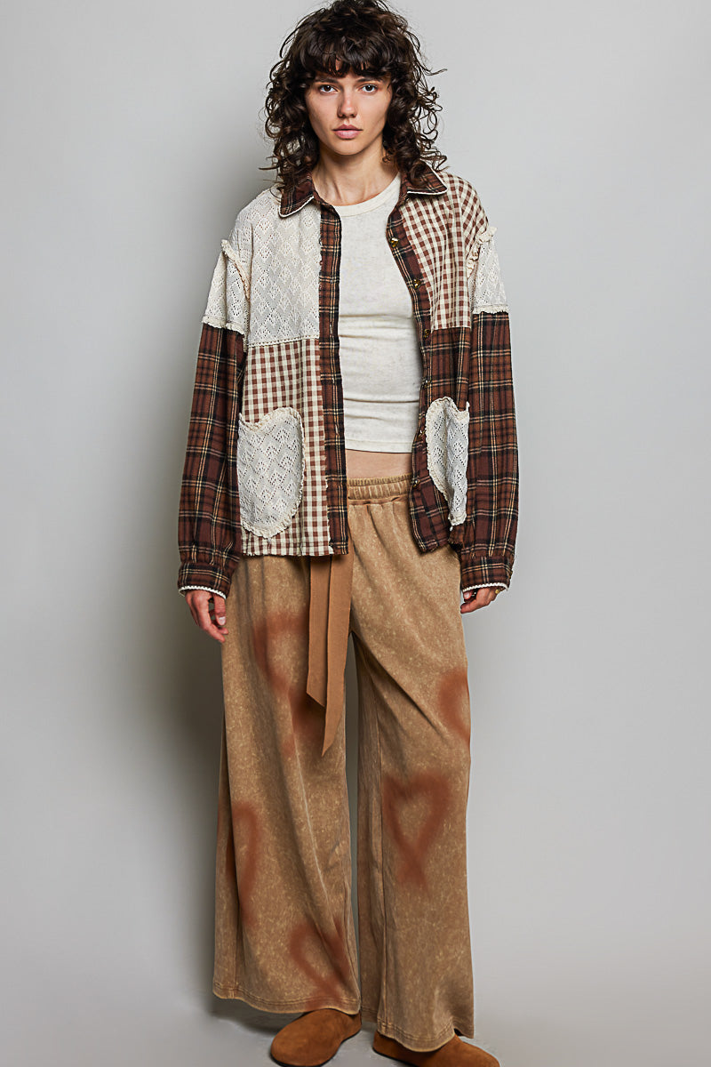Chelsea Plaid Heart Patchwork Button Down Top