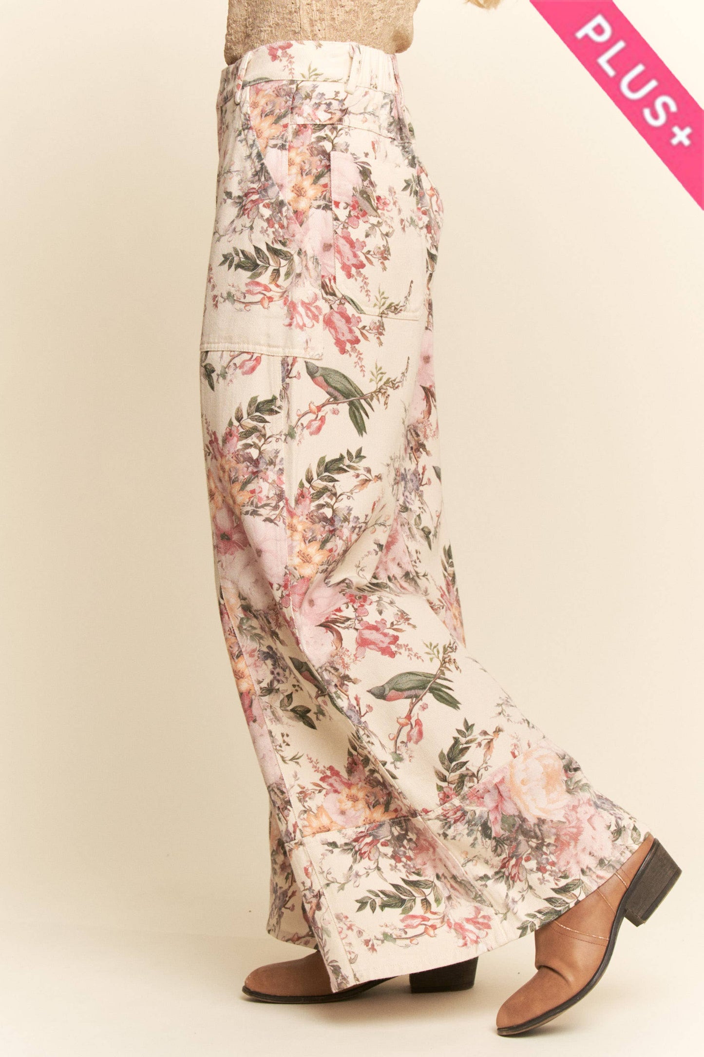 GENEVIEVE PLUS WASHED  RUFFLE LACE BOTTOM PANTS