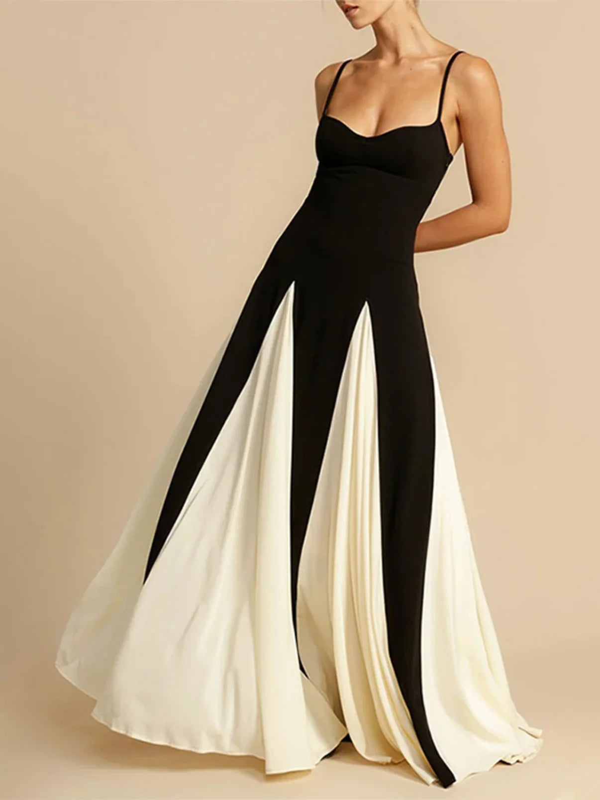 Reina Black and Ivory Panel Dress