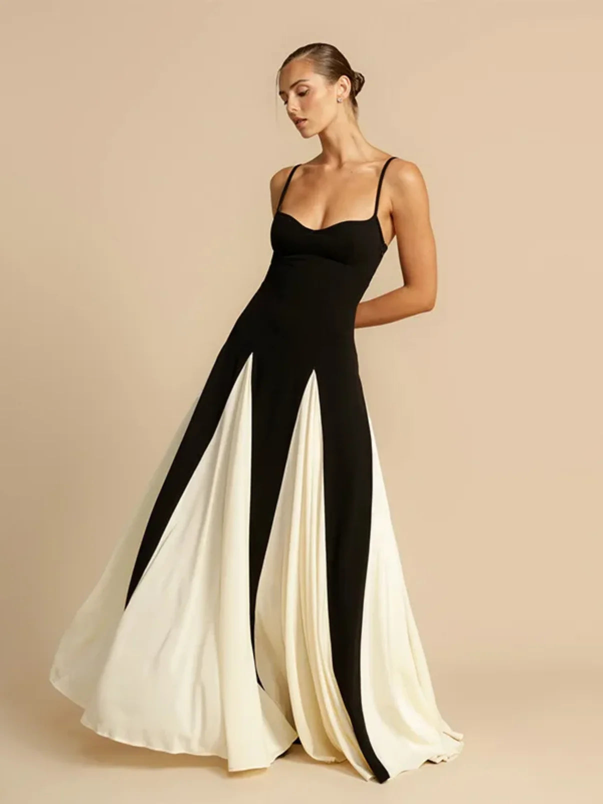 Reina Black and Ivory Panel Dress