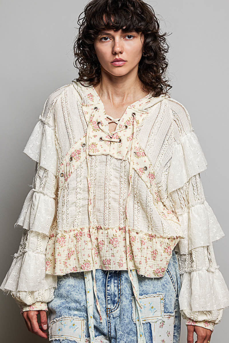 Janet Soft Ruffle Floral Hoodie