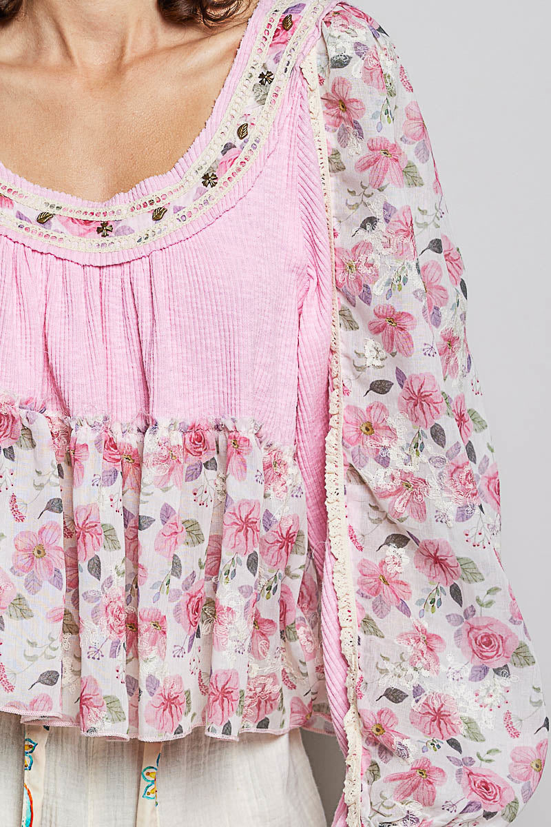 Dulce Floral Babydoll Embroideredtop