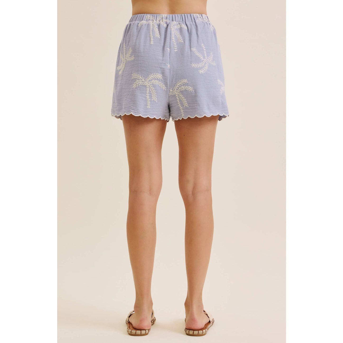 CABO SUN-KISSED BREEZY EMBROIDERED GAUZE BLOUSE WITH SHORTS WITH SCALLOP HEM SET