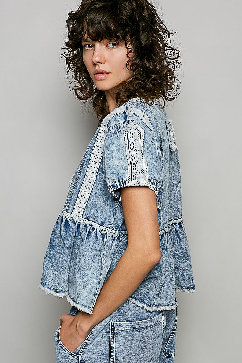 Livie Butterfly Denim Embroidered Top