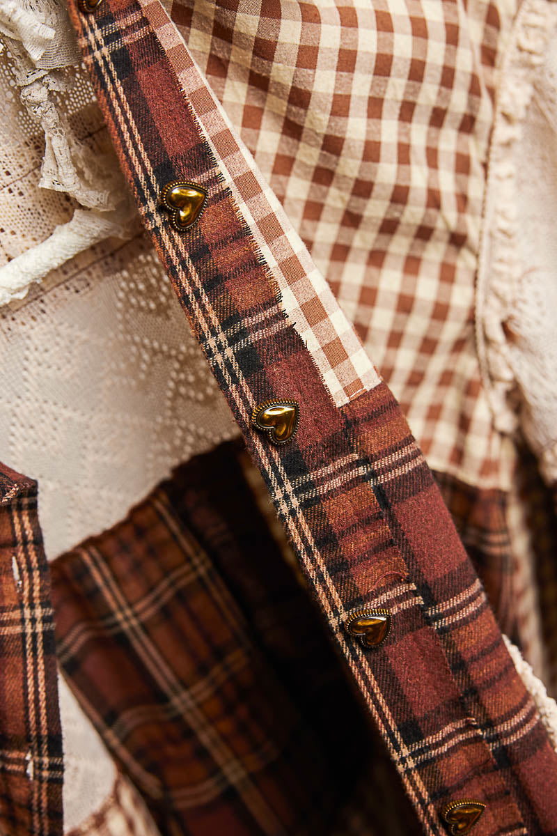 Chelsea Plaid Heart Patchwork Button Down Top