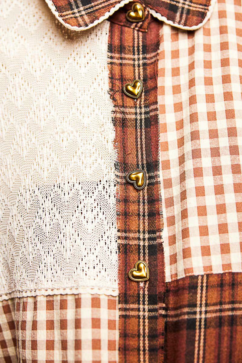Chelsea Plaid Heart Patchwork Button Down Top