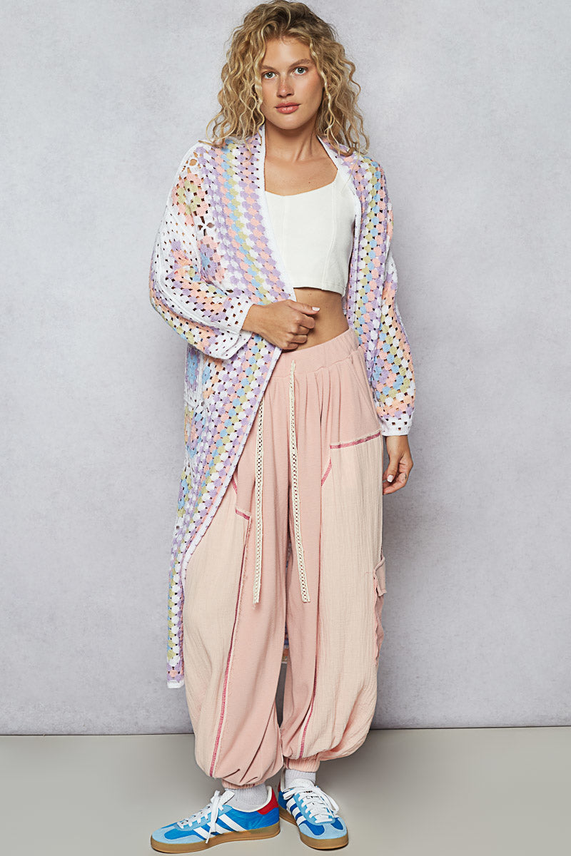 Stacey Crochet Long Cardigan Pastel colors